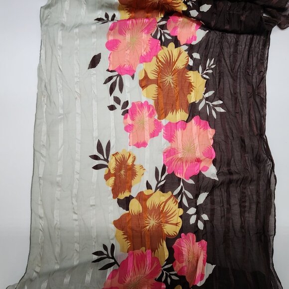 Accordion Pleated Rectangle Scarf Brown Gray Pink Floral Polyester 23"x60" B&K - Picture 5 of 8